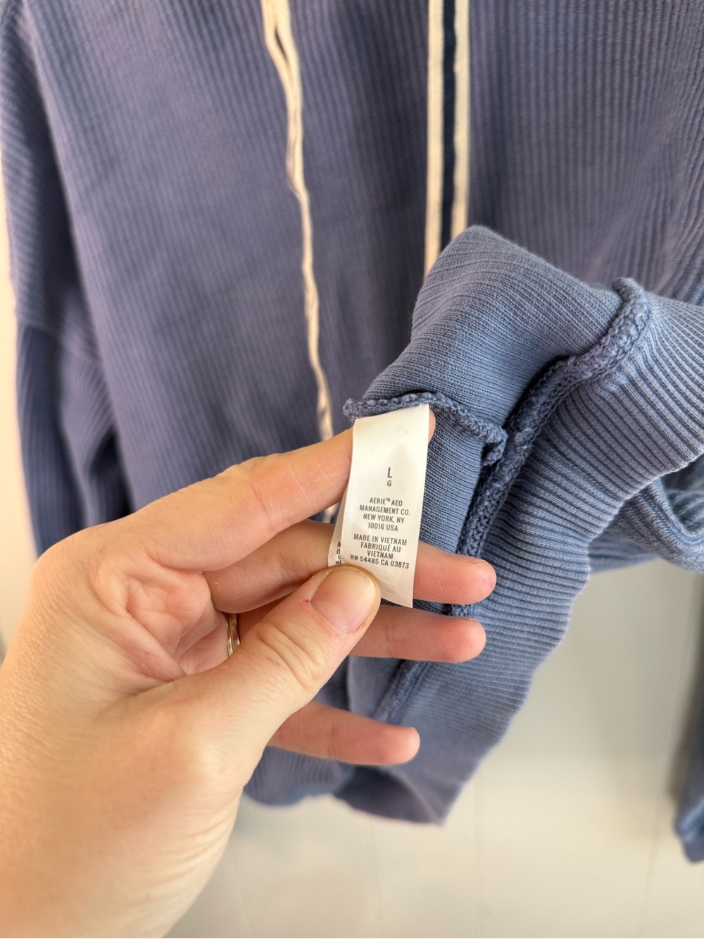 Aerie Cozy Ribbed Hoodie in Dusty Blue, Size L - Picture 3 of 5